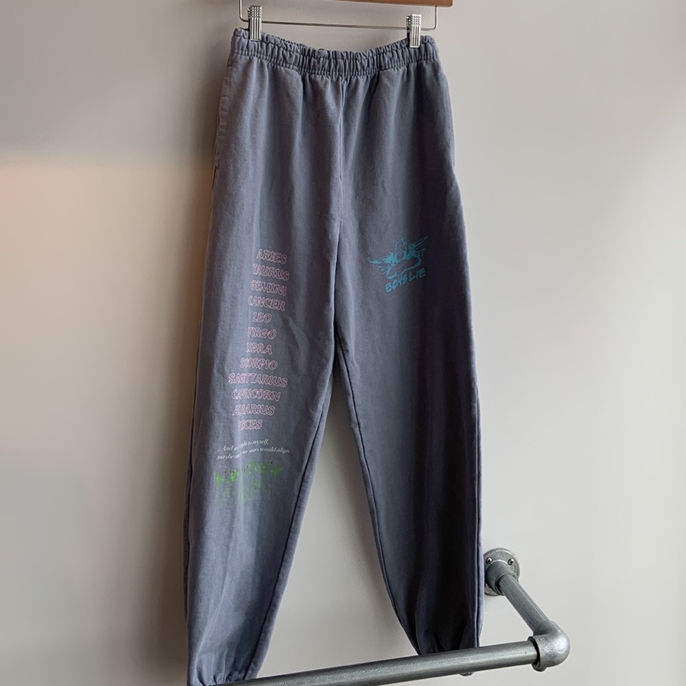 Boys Lie Charcoal Gray Track Joggers with Teal & Pink Graphics